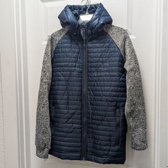 Brooklyn Standard‎ Hooded Puffer Coat With Knitted Sleeves, Zip Pockets-Small - Picture 1 of 7